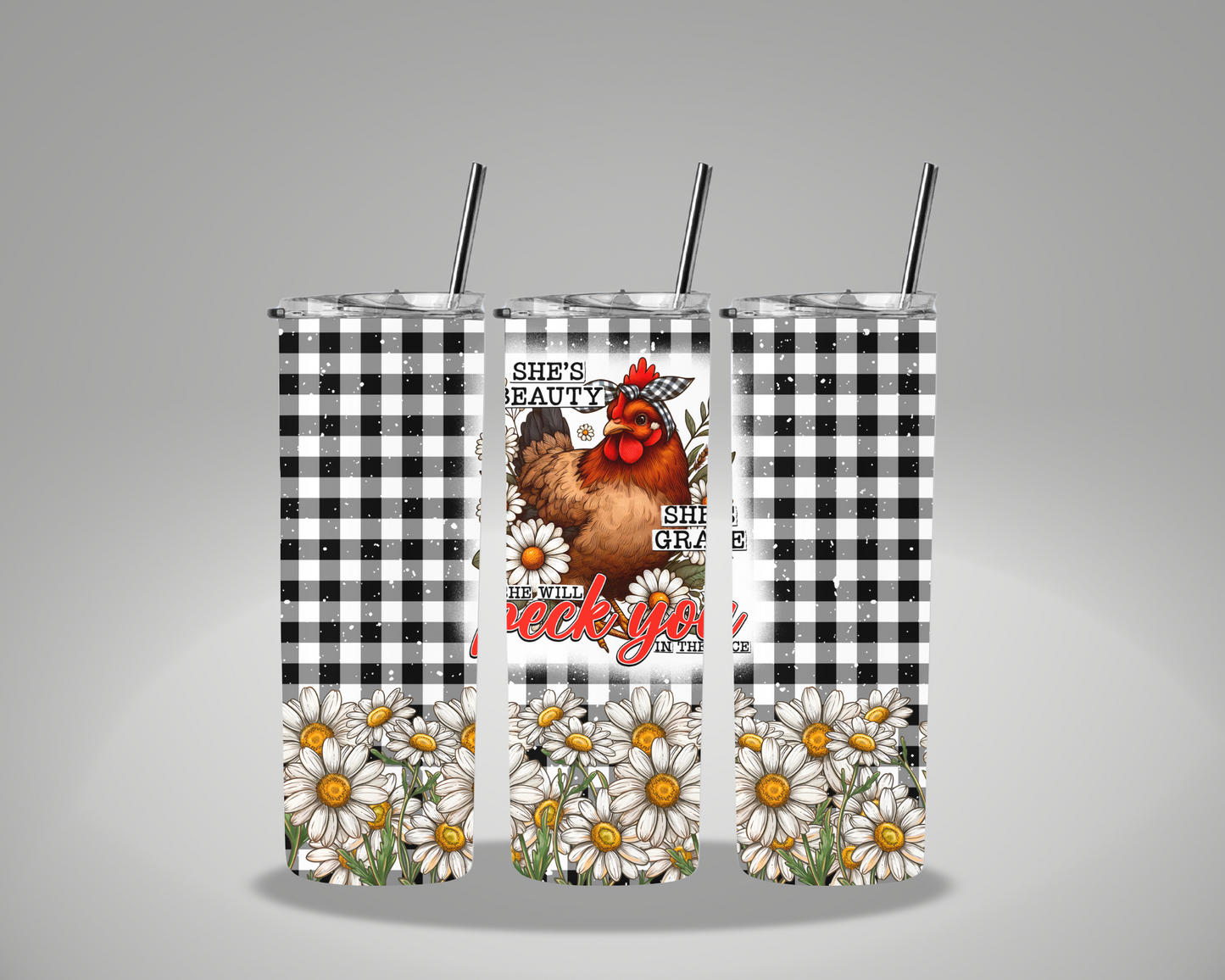 Checkered Chickens She's Beauty - 20oz Skinny Tumbler Wrap EEE EXCLUSIVE