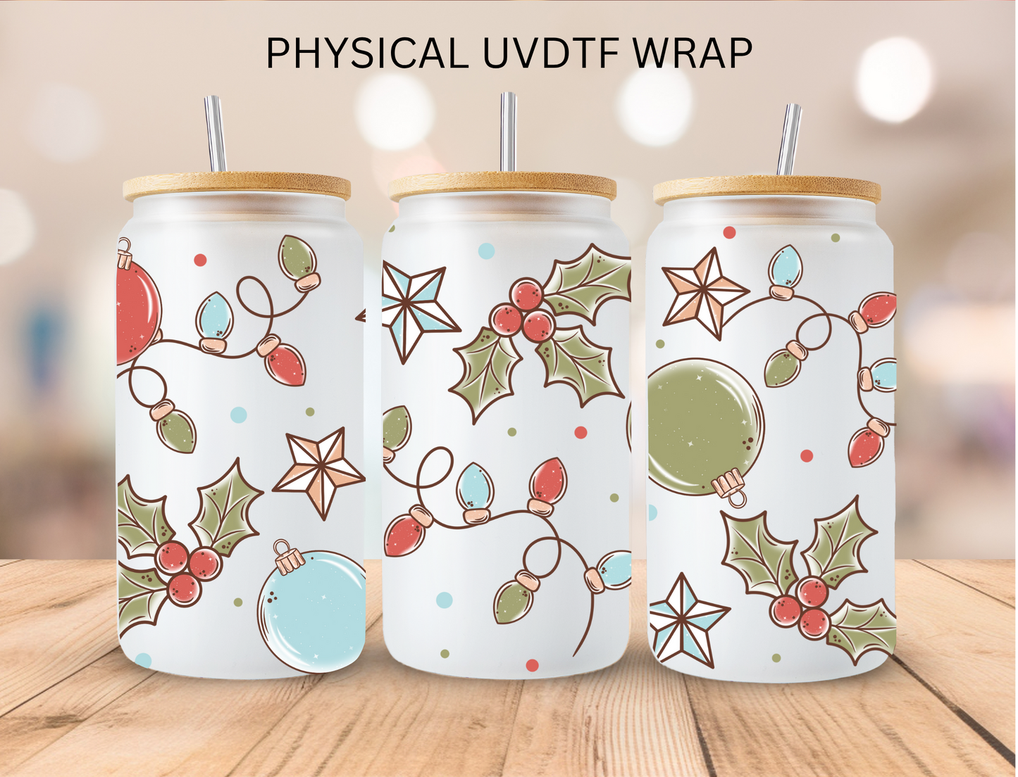 Christmas Ornaments And Lights - 16 oz / 20 oz Libby UV DTF Wrap