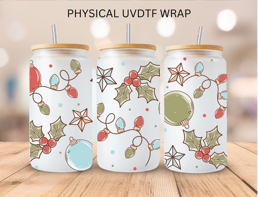 Christmas Ornaments And Lights - 16 oz / 20 oz Libby UV DTF Wrap