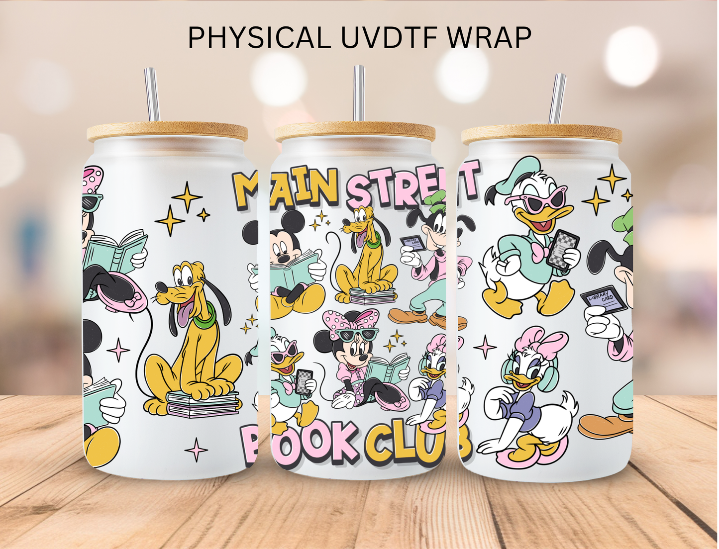 Mouse Family Main Street Book Club - 16 oz / 20 oz Libby UV DTF Wrap