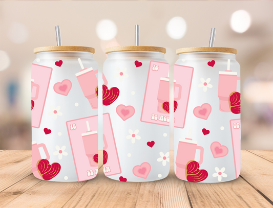 Valentines Pink Tumbler Card - 16 oz Libby UV DTF Wrap