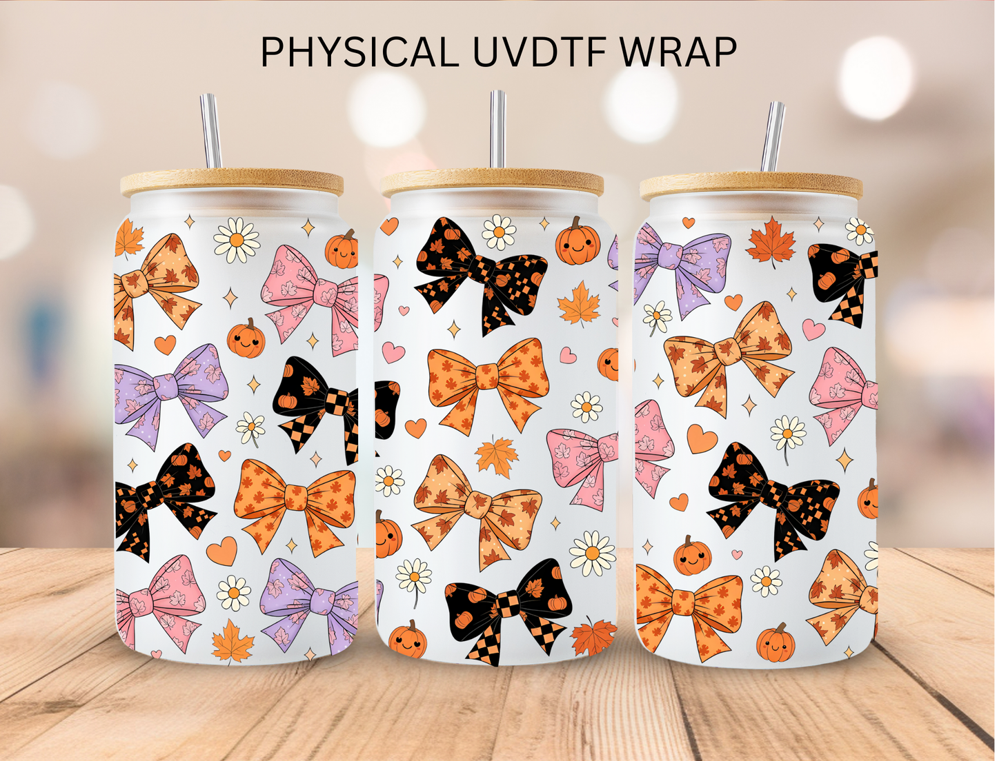 Halloween Bows - 16 oz / 20 oz Libby UV DTF Wrap