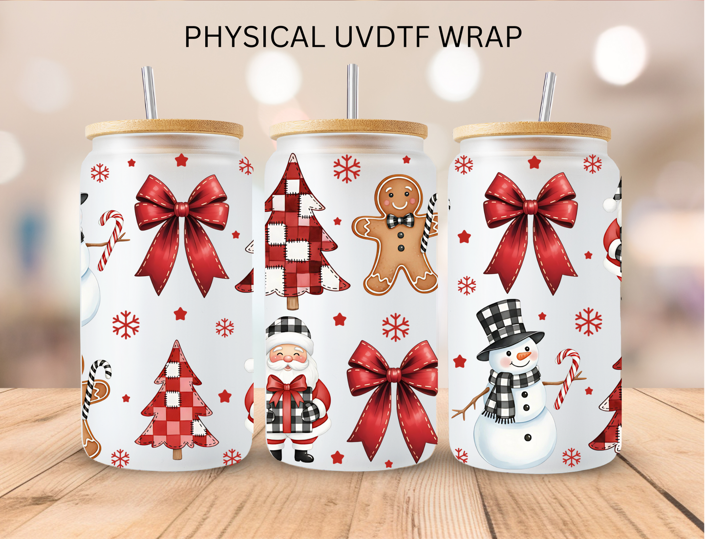 Christmas Red/White Checkered Trees - 16 oz / 20 oz Libby UV DTF Wrap