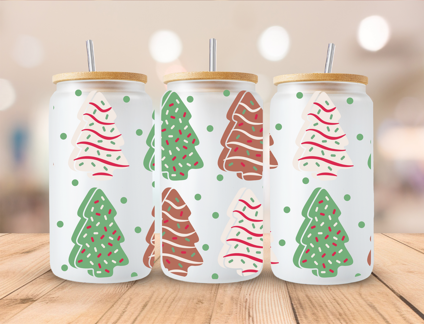 Colored Frosted Christmas Trees - 16oz Libby UV DTF Wrap