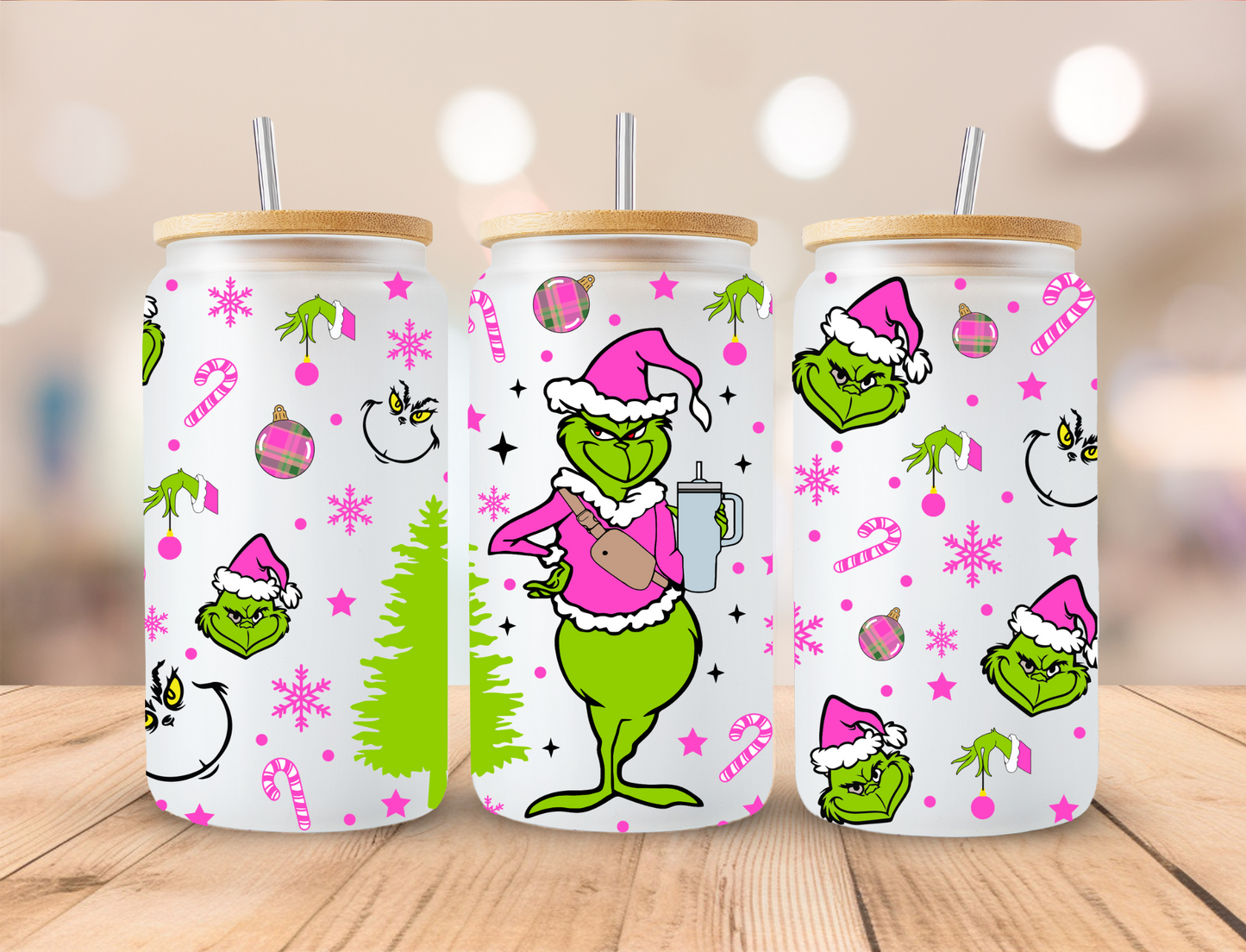 Christmas Mean Green And Cup - 16oz Libby UV DTF Wrap