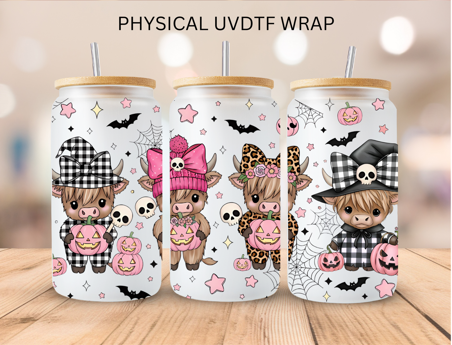 Halloween Pink Pumpkin Cows - 16 oz / 20 oz Libby UV DTF Wrap