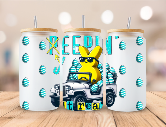 Easter Peepin it real Jeep - 16 oz / 20 oz Libby UV DTF Wrap EXCLUSIVE DESIGN