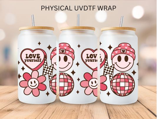 Valentines Love Yourself Disco Ball  - 16 oz / 20 oz Libby UV DTF Wrap