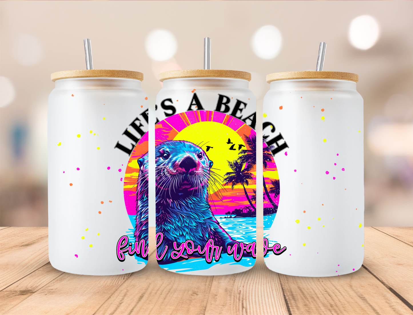 Sea Lion Lifes A Beach - 16 oz / 20 oz Libby UV DTF Wrap EEE EXCLUSIVVE DESIGN