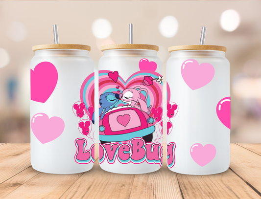 Valentines Blue Alien LOVEBUG - 16 oz Libby UV DTF Wrap