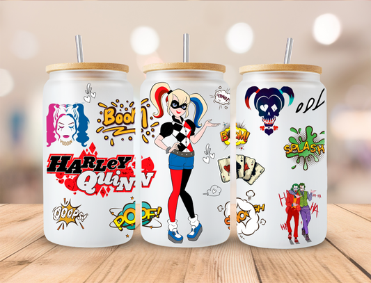 Harley Quinn Clown Girl - 16oz Libby UV DTF Wrap