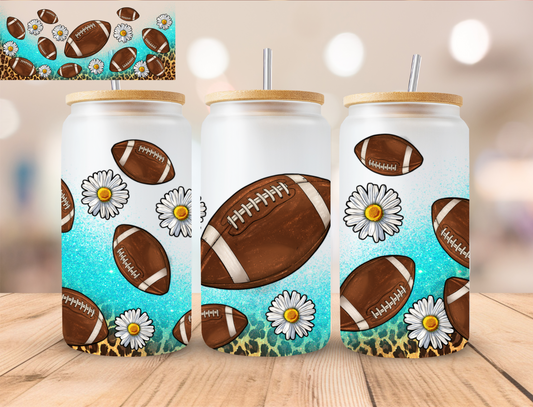 Watercolor Sunflower And Footballs - 16 oz / 20 oz Libby UV DTF Wrap