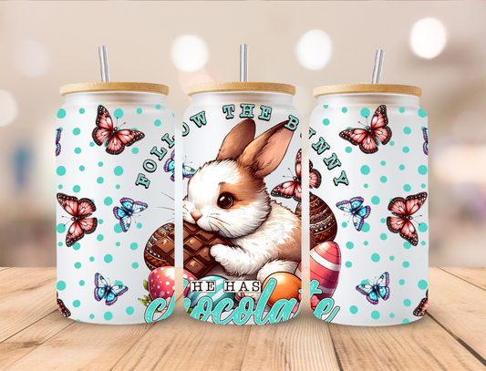 Easter Follow The Bunny He Has Chocolate - 16 oz / 20 oz Libby UV DTF Wrap EXCLUSIVE DESIGN