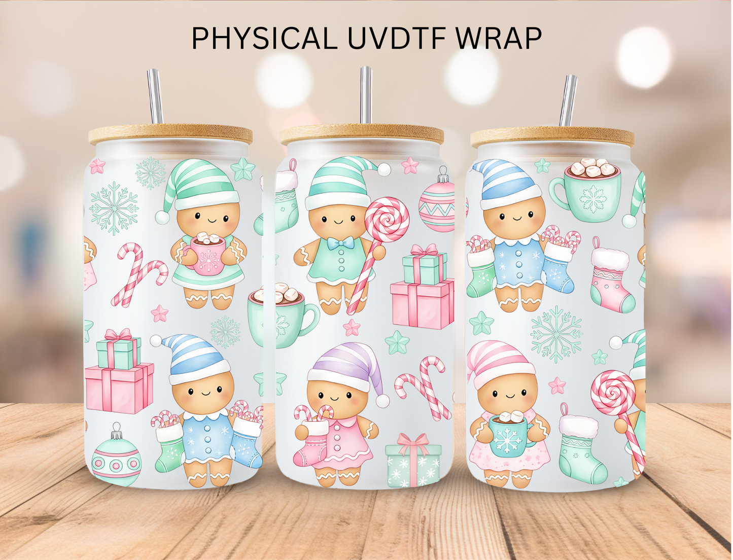 Christmas Pastel Baby Gingerbread - 16 oz / 20 oz Libby UV DTF Wrap