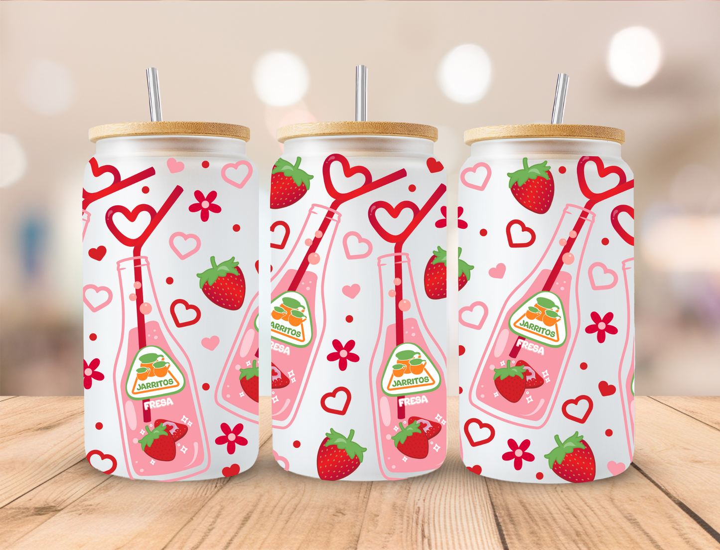 Valentines Strawberry Milk - 16 oz Libby UV DTF Wrap