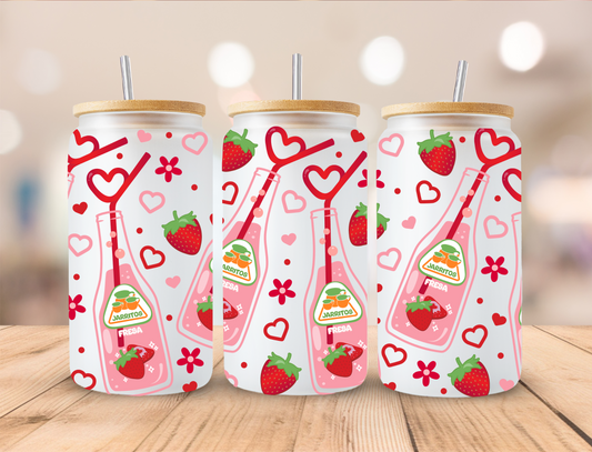 Valentines Strawberry Milk - 16 oz Libby UV DTF Wrap