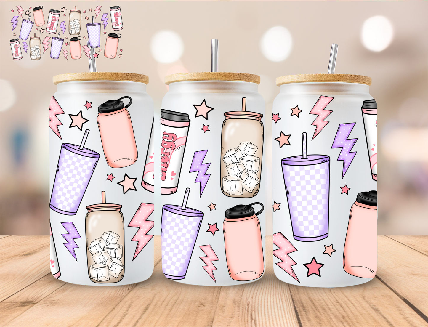 Pastel Lightning Cups - 16 oz / 20 oz Libby UV DTF Wrap EXCLUSIVE DESIGN