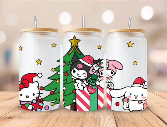 Christmas Kawaii Characters - 16 oz Libby UV DTF Wrap