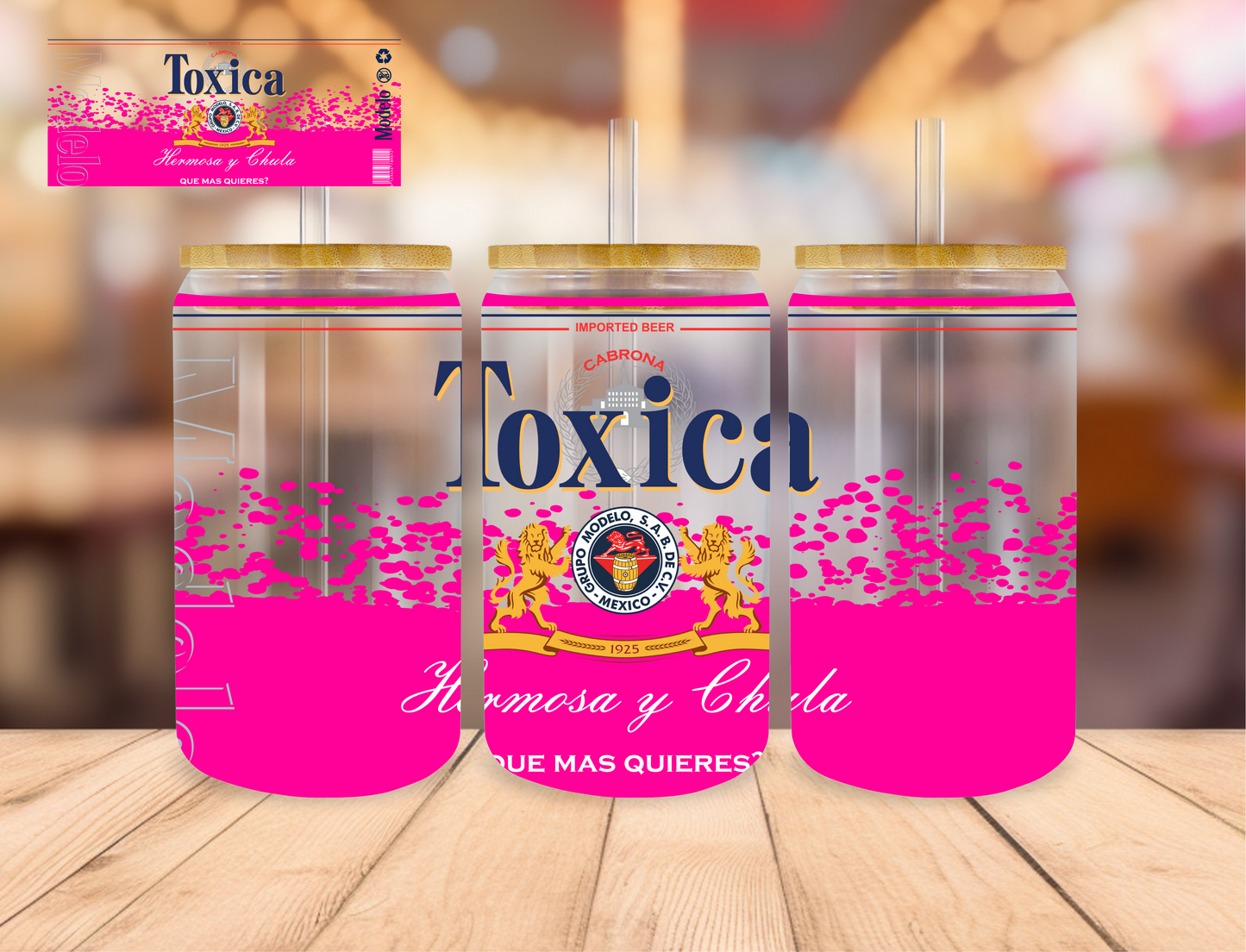 Hot Pink Toxica - 16 oz / 20 oz Libby UV DTF Wrap