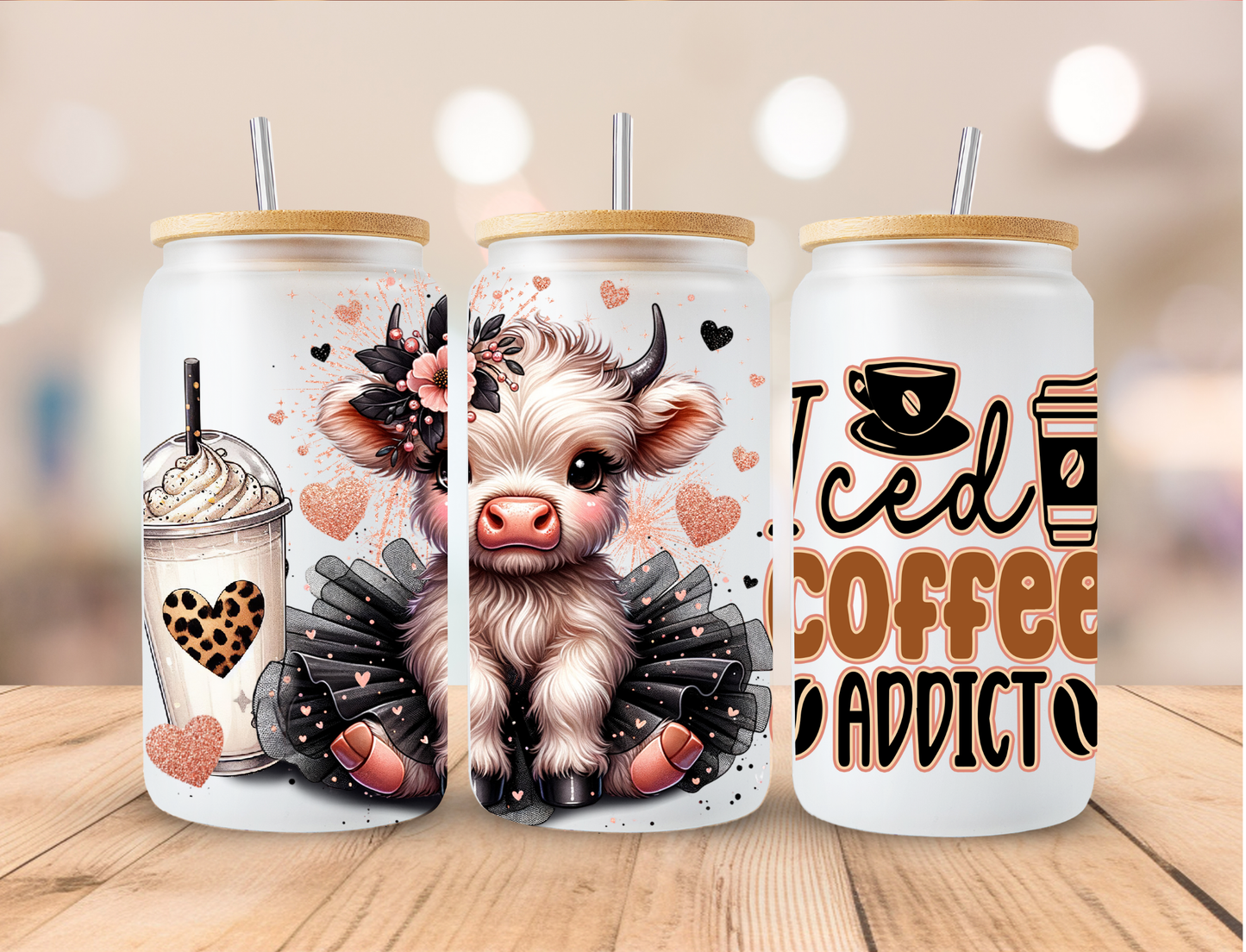 Highland Iced Coffee Cow - 16 oz / 20 oz Libby UV DTF Wrap