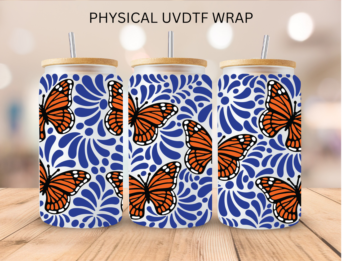 Blue Monarch Butterfly Talavera - 16 oz / 20 oz Libby UV DTF