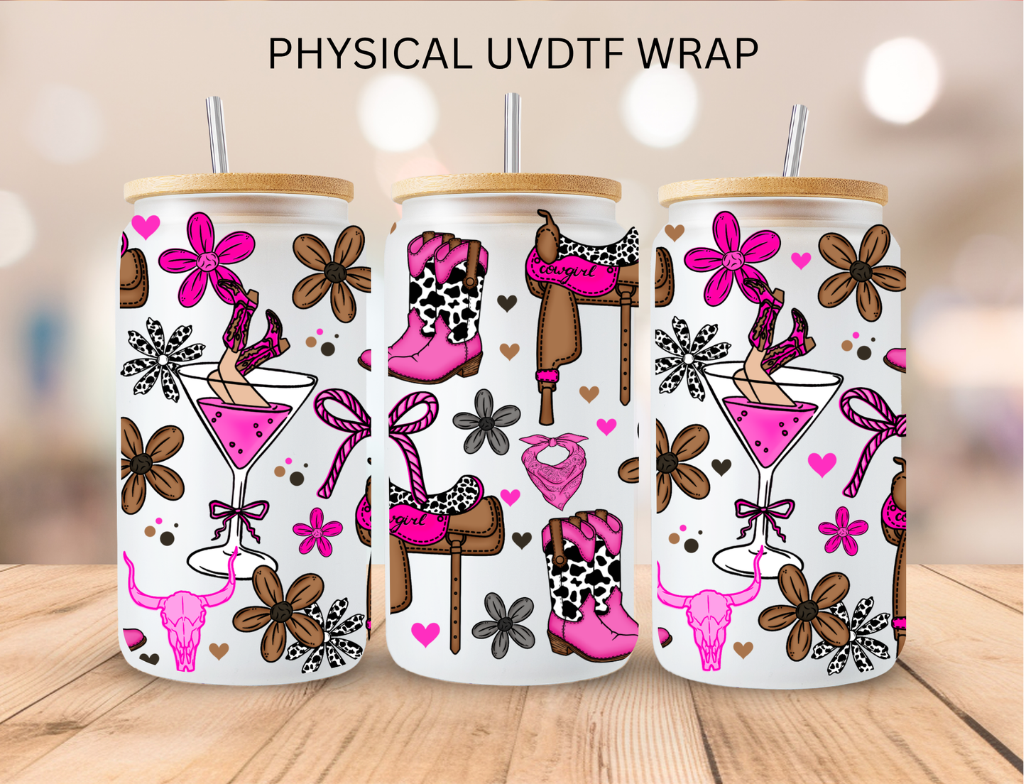 Pink Cow Girl Aesthetic - 16 oz / 20 oz Libby UV DTF Wrap