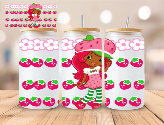 African American Floral Strawberry Girl Shortcake Collection - 16 oz / 20 oz Libby UV DTF Wrap