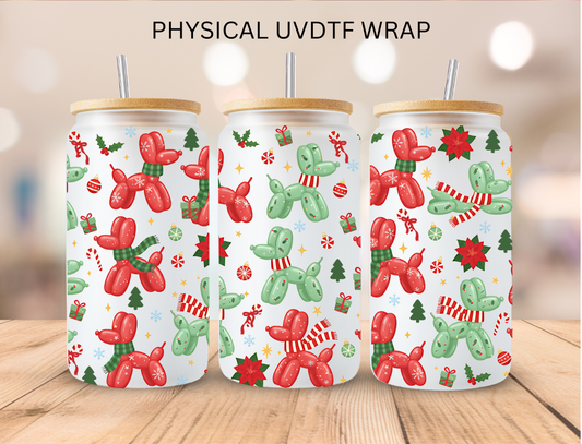 Christmas Red and Green Balloon Dogs - 16 oz / 20 oz Libby UV DTF Wrap
