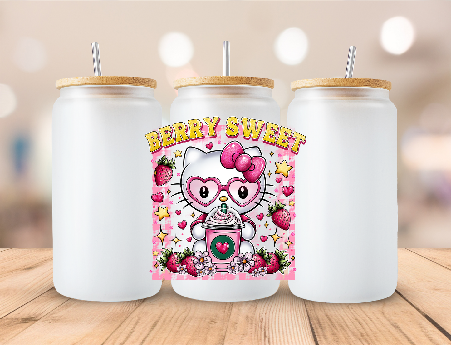 Valentines Berry Sweet Kitty Checkered - UVDTF Decals EXCLUSIVE DESIGN