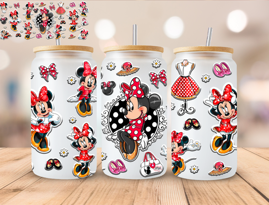 Red Bow Girl Mouse - 16 oz / 20 oz Libby UV DTF Wrap