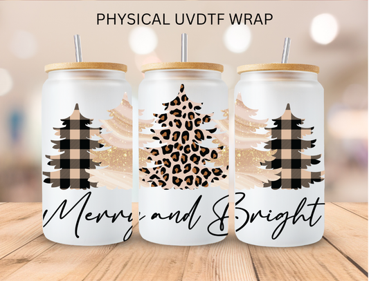 Christmas Merry And Bright - 16 oz / 20 oz Libby UV DTF Wrap