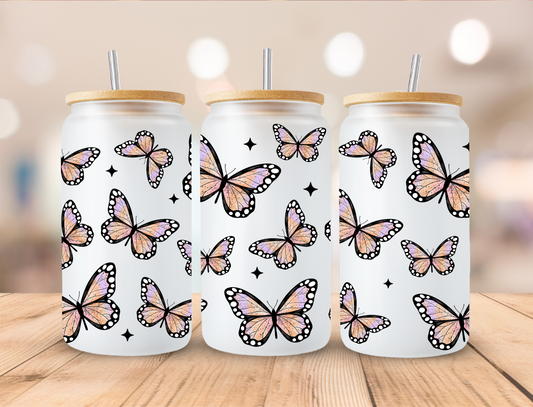 Baby Pink Butterfly - 16 oz / 20 oz Libby UV DTF Wrap EXCLUSIVE DESIGN