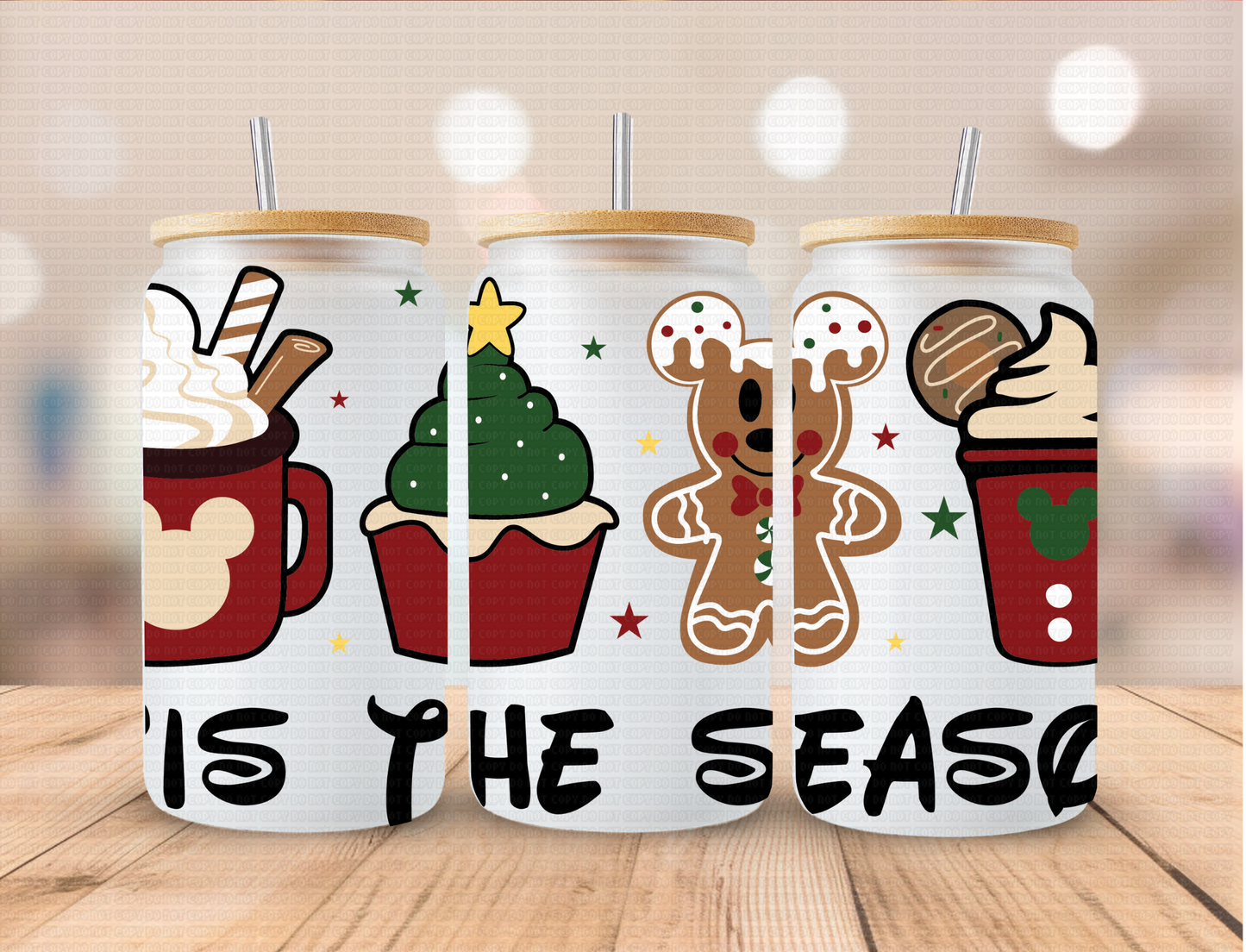 Christmas Mouse Tis The Season Coffee - 16 oz / 20 oz Libby UV DTF Wrap