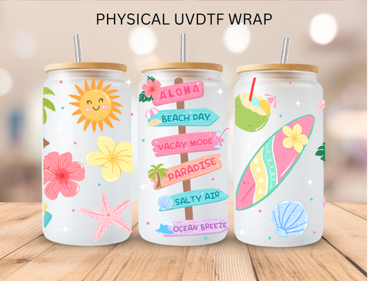 Aloha Beach Day Summer - 16 oz / 20 oz Libby UV DTF Wrap