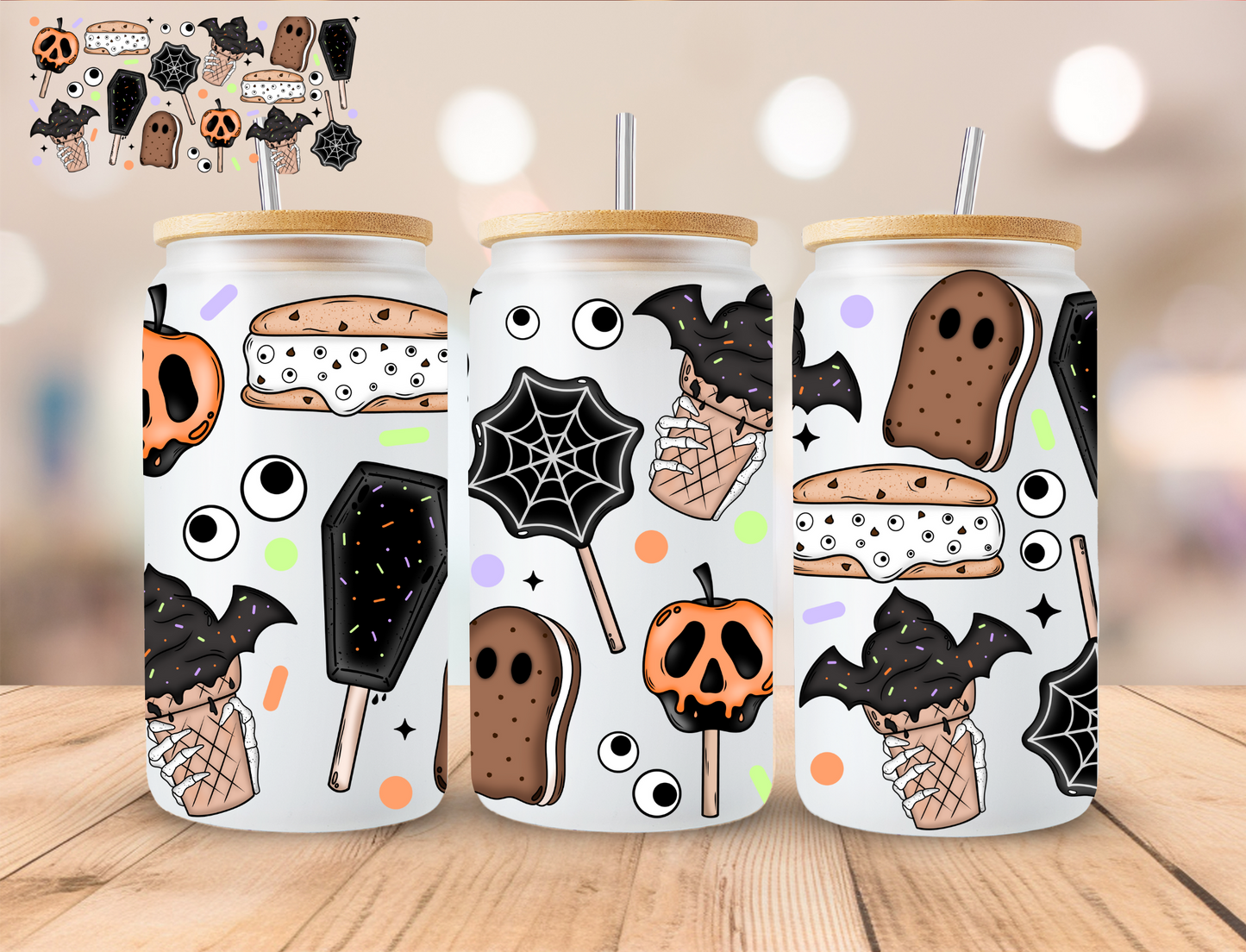 Spooky Ice Cream - 16 oz / 20 oz Libby UV DTF Wrap EXCLUSIVE DESIGN