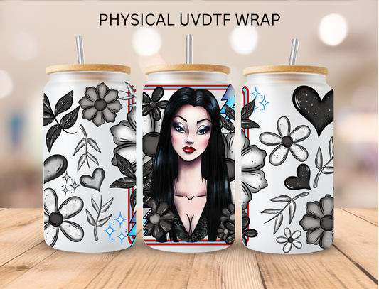Black And White Floral Girl - 16 oz / 20 oz Libby UV DTF Wrap