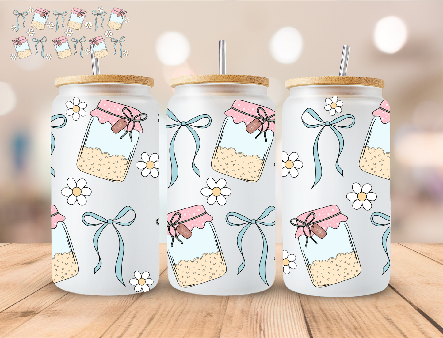 Floral Jar Of Wheat - 16 oz / 20 oz Libby UV DTF Wrap