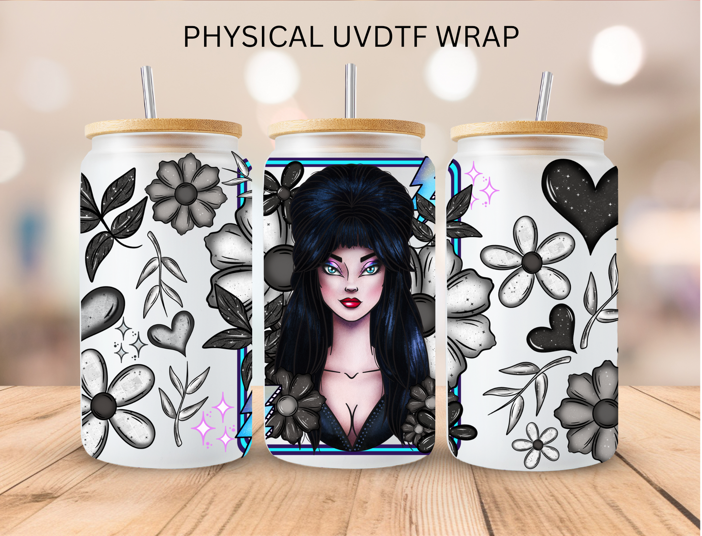 Black And White Floral Girl (2) - 16 oz / 20 oz Libby UV DTF Wrap