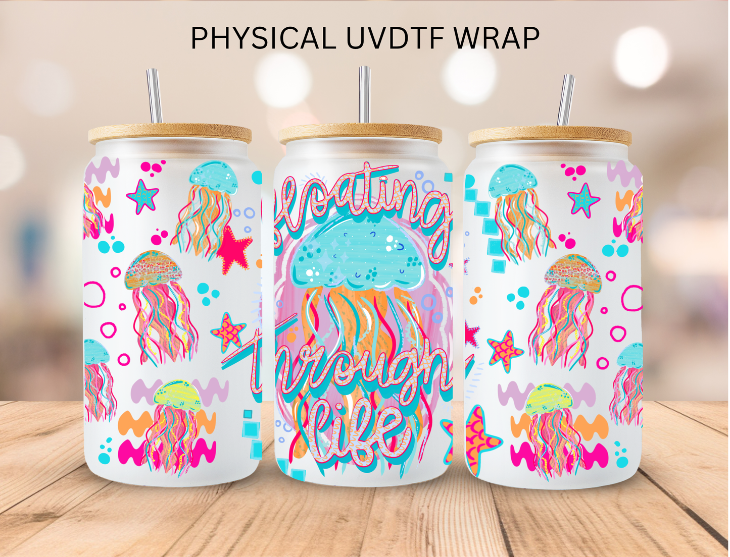 Pastel Jellyfish Floating Through Life - 16 oz / 20 oz Libby UV DTF Wrap