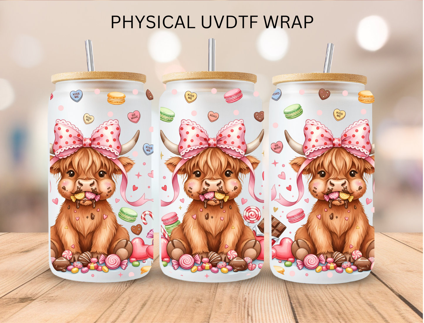 Valentines Heifer Cow - 16 oz / 20 oz Libby UV DTF