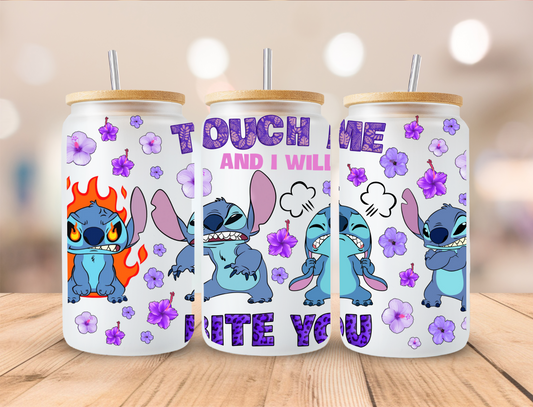 Blue Alien Touch Me and I Will Bite You- 16oz Libby UV DTF Wrap