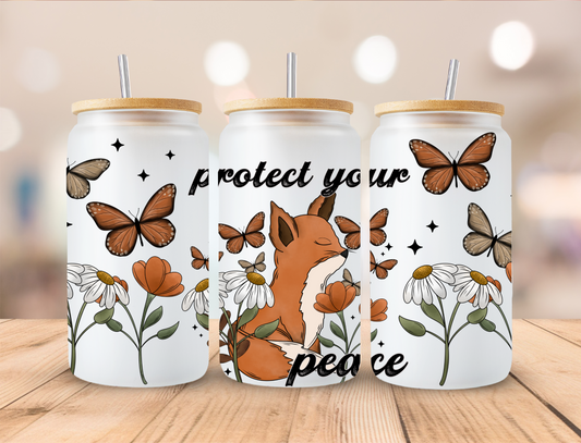 Fox Protect Your Peace - 16 oz / 20 oz Libby UV DTF Wrap EXCLUSIVE DESIGN