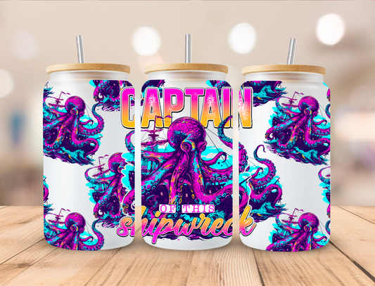 Octopus Captain Shipwreck - 16 oz / 20 oz Libby UV DTF Wrap EEE EXCLUSIVVE DESIGN