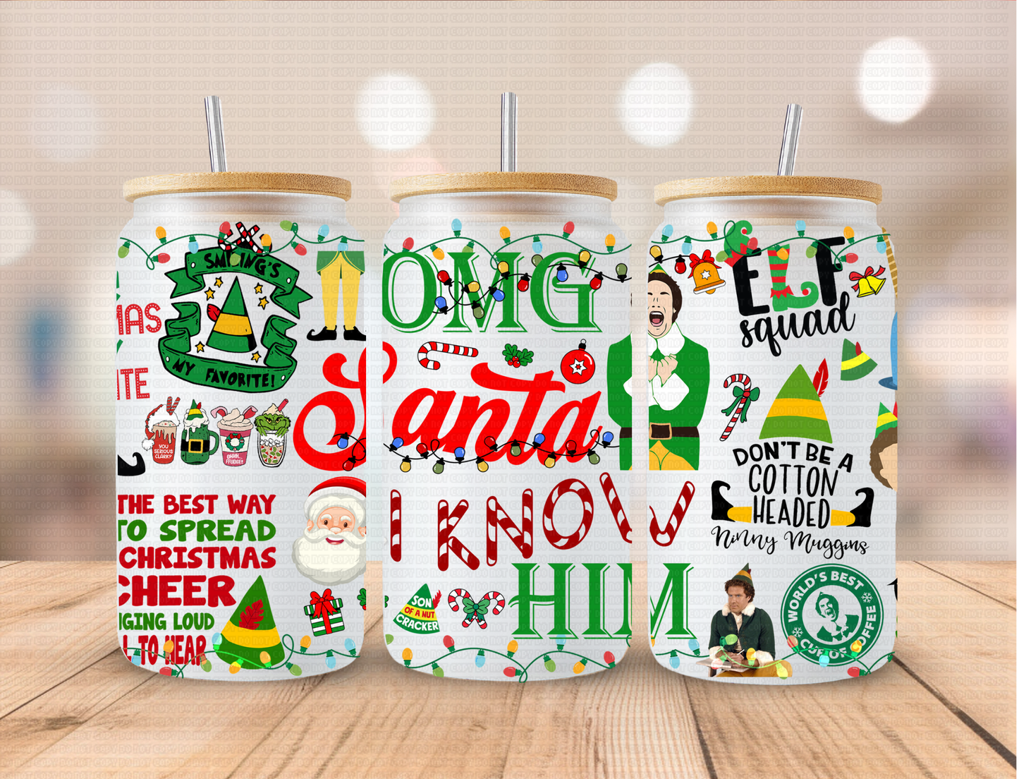 Christmas Buddy The Elf - 16 oz / 20 oz Libby UV DTF Wrap