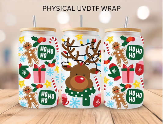 Christmas Reindeer HO Ho Ho - 16 oz / 20 oz Libby UV DTF Wrap