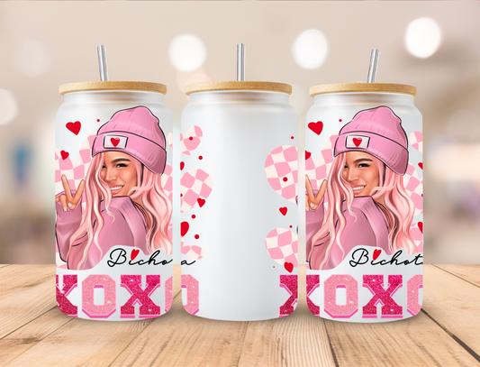 Valentines XOXO Hearts and Girl- 16 oz Libby UV DTF Wrap