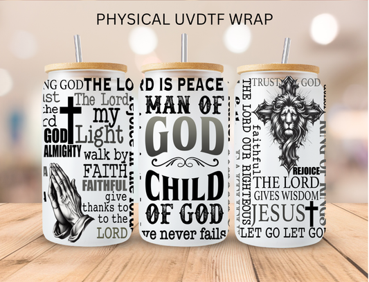 Christian Man Of God - 16 oz / 20 oz Libby UV DTF Wrap