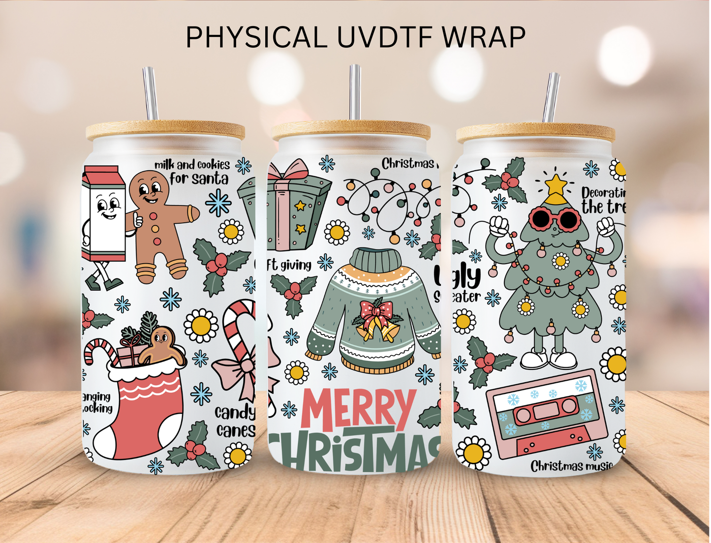 Merry Christmas Aesthetic - 16 oz / 20 oz Libby UV DTF Wrap