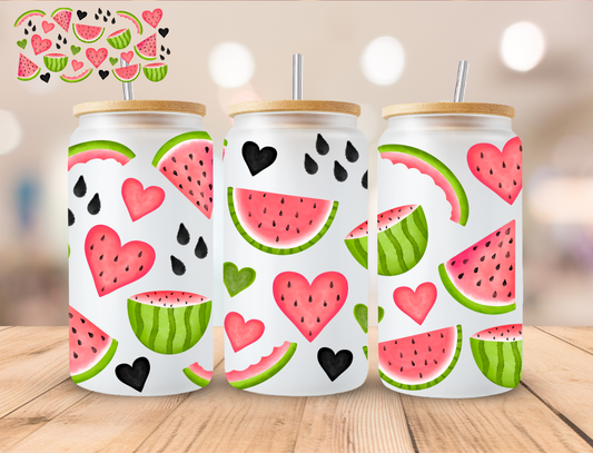 Watermelon Hearts - 16 oz / 20 oz Libby UV DTF Wrap EXCLUSIVE DESIGN