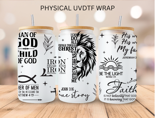 Christian Man Of God Lion - 16 oz / 20 oz Libby UV DTF Wrap